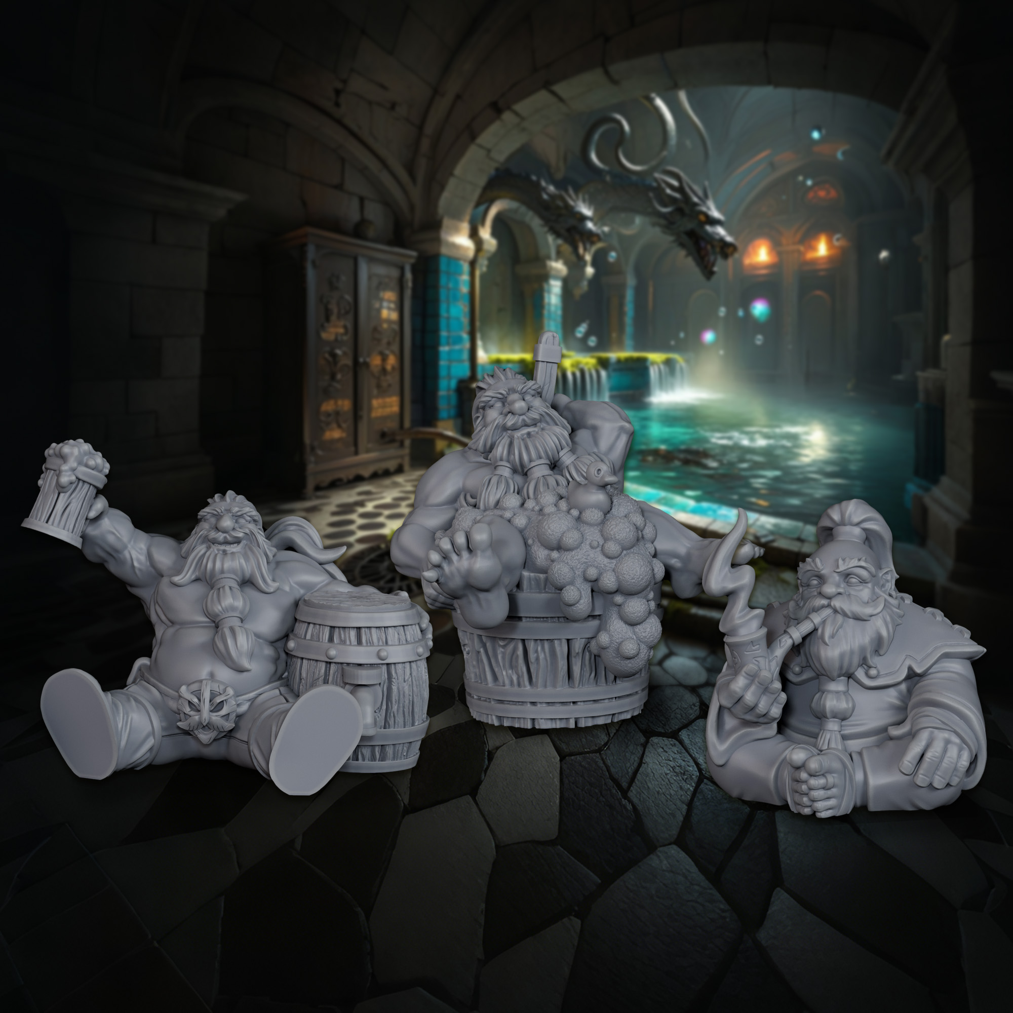 Resin Art Toys - Dwarf Family Miniature Set for Tabletop