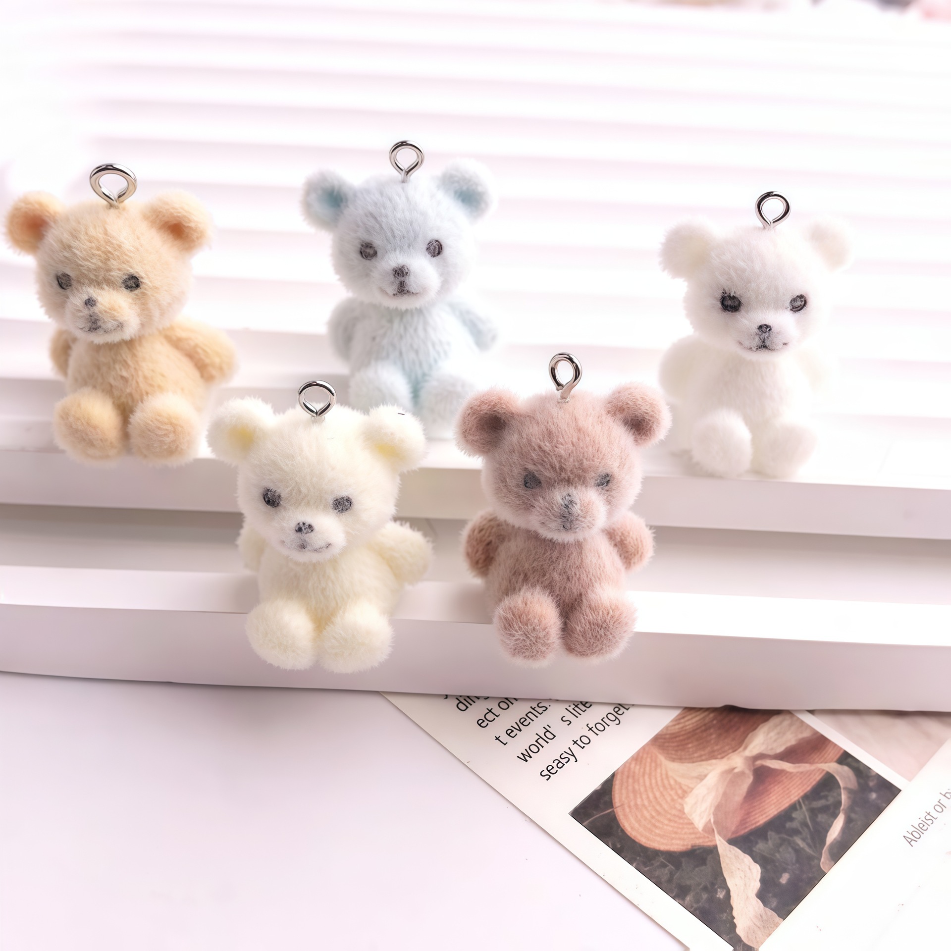Resin Art Toys - 5pcs 3D Flocked Bear Resin Charms