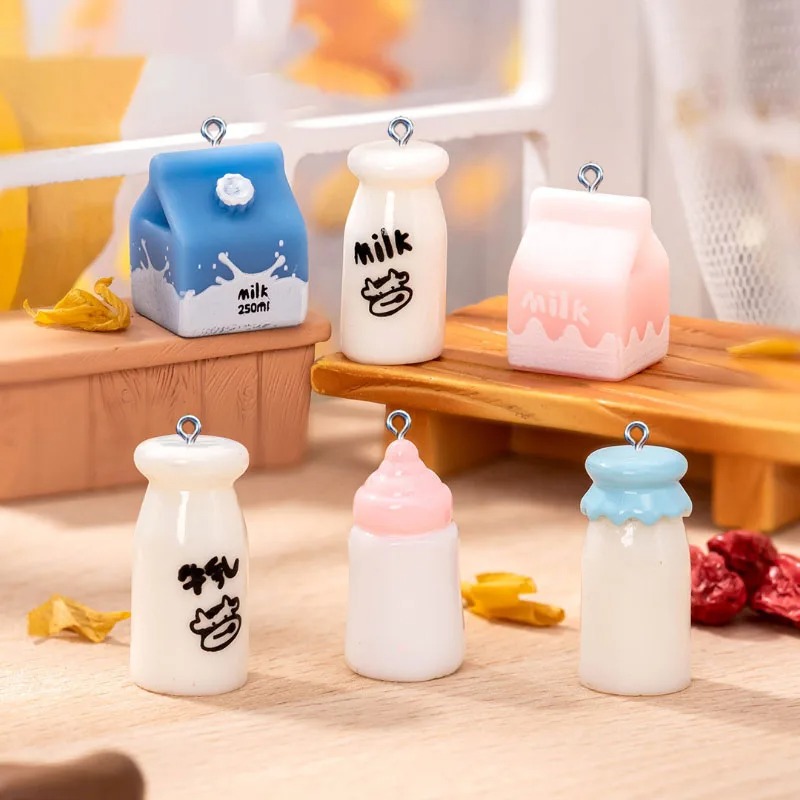 Resin Art Bottle - 10Pcs Mini Milk Bottle Resin Charms