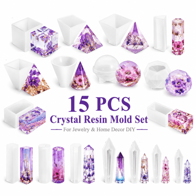 Resin Art Toys - 15pcs Crystal Resin Silicone Mould Set,