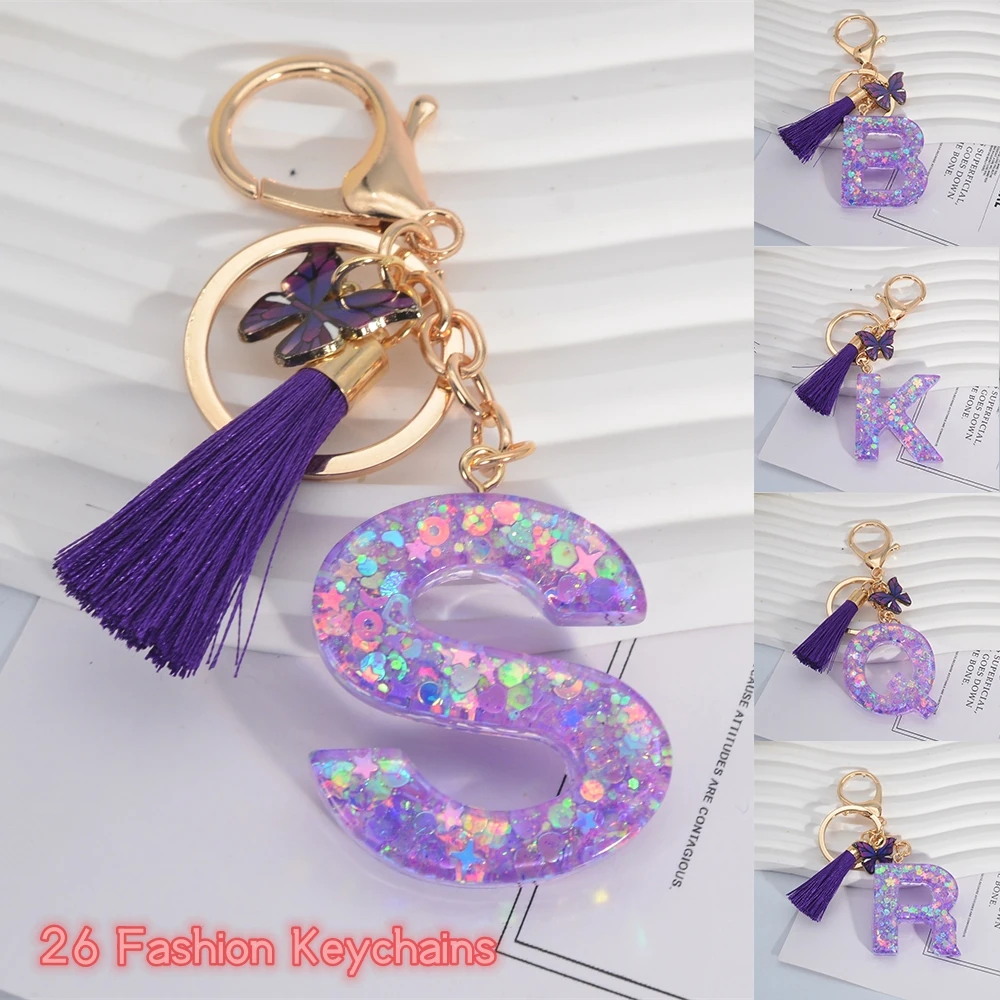 Resin Art Alphabet - A-Z Shiny Sequin Letter Keychain Resin