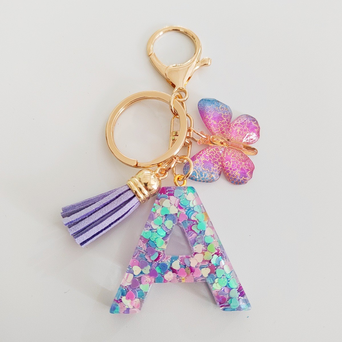 Resin Art Alphabet - Fashion butterfly Fringe Initial Keychain Drop