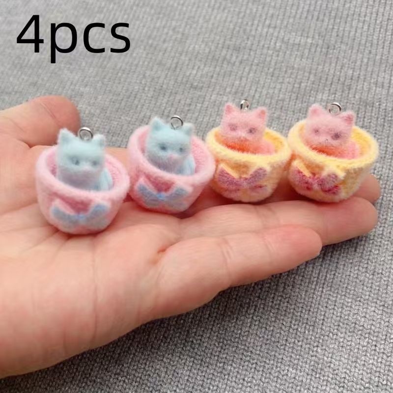 4pcs 3D plush resin cat pendan - Resin Art Handmade ulasan dan harga