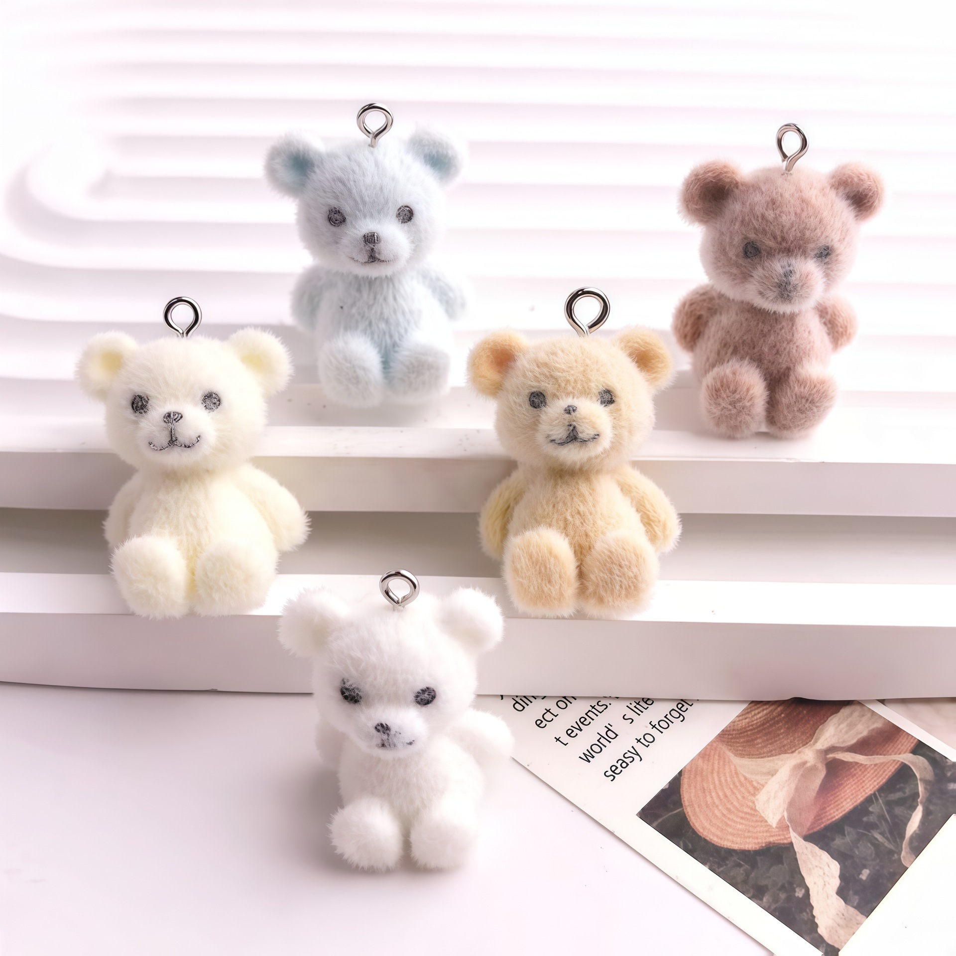 5pcs 3D Flocked Bear Resin Cha - Resin Art Toys ulasan dan harga