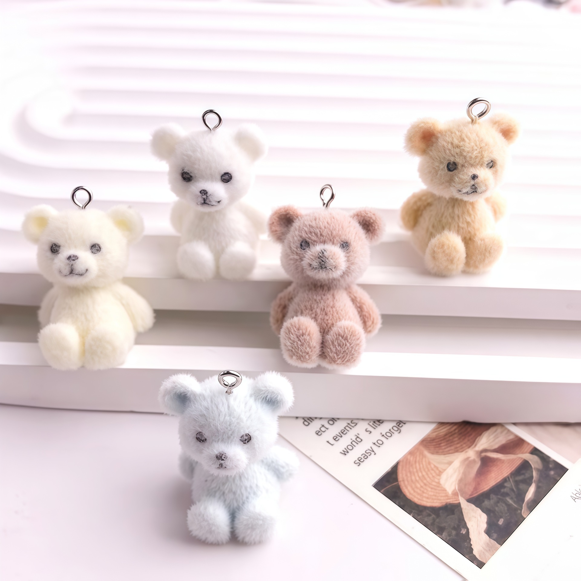 5pcs 3D Flocked Bear Resin Cha - Resin Art Toys ulasan dan harga