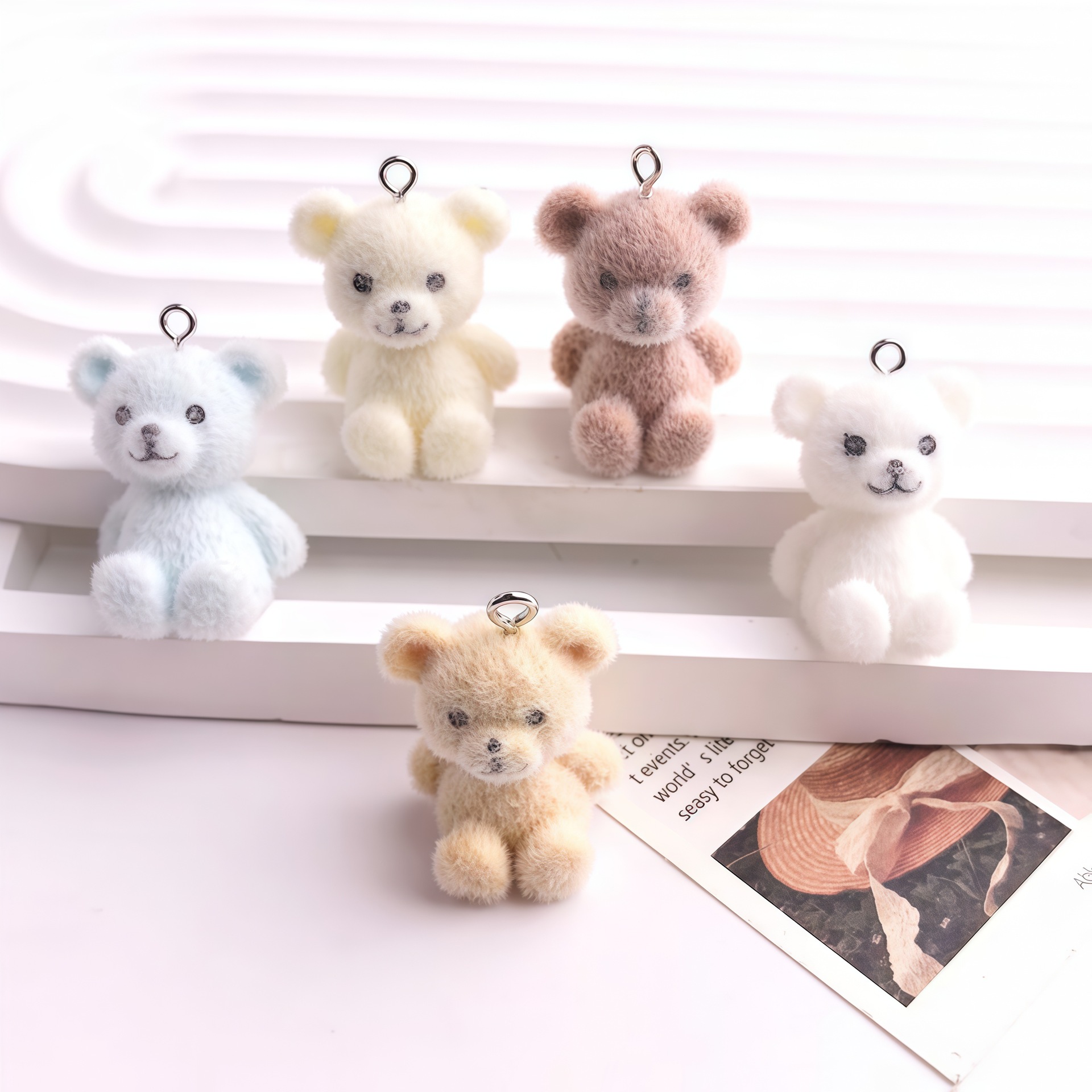 5pcs 3D Flocked Bear Resin Cha - Resin Art Toys ulasan dan harga