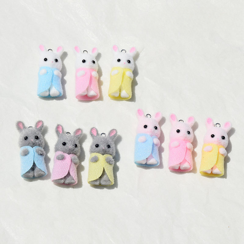 3Pcs 3D Flocking Resin Rabbit  - Resin Art Toys ulasan dan harga