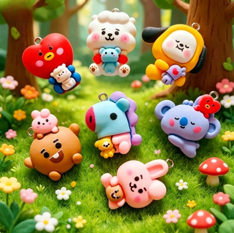 7pcs BT21 Resin Cartoon Charm  - Resin Art Handmade ulasan dan harga