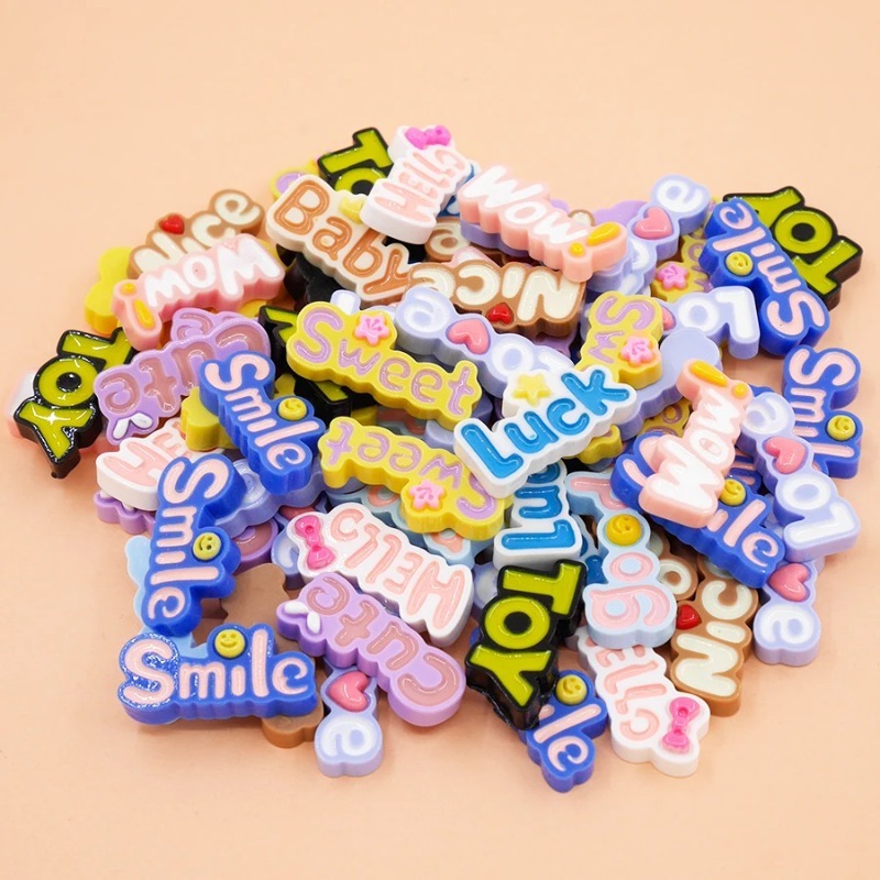 10Pcs Cute Flat Back Wow Luck  - Resin Art Alphabet ulasan dan harga