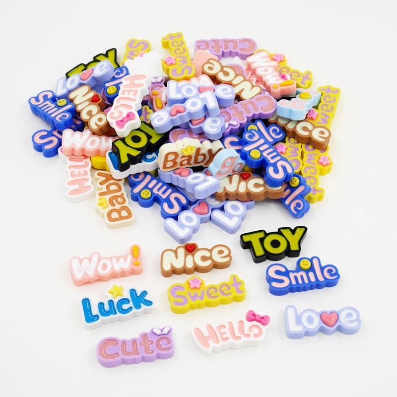 10Pcs Cute Flat Back Wow Luck  - Resin Art Alphabet ulasan dan harga