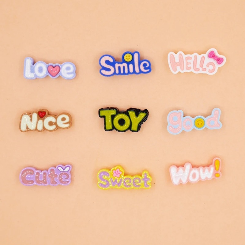10Pcs Cute Flat Back Wow Luck  - Resin Art Alphabet ulasan dan harga