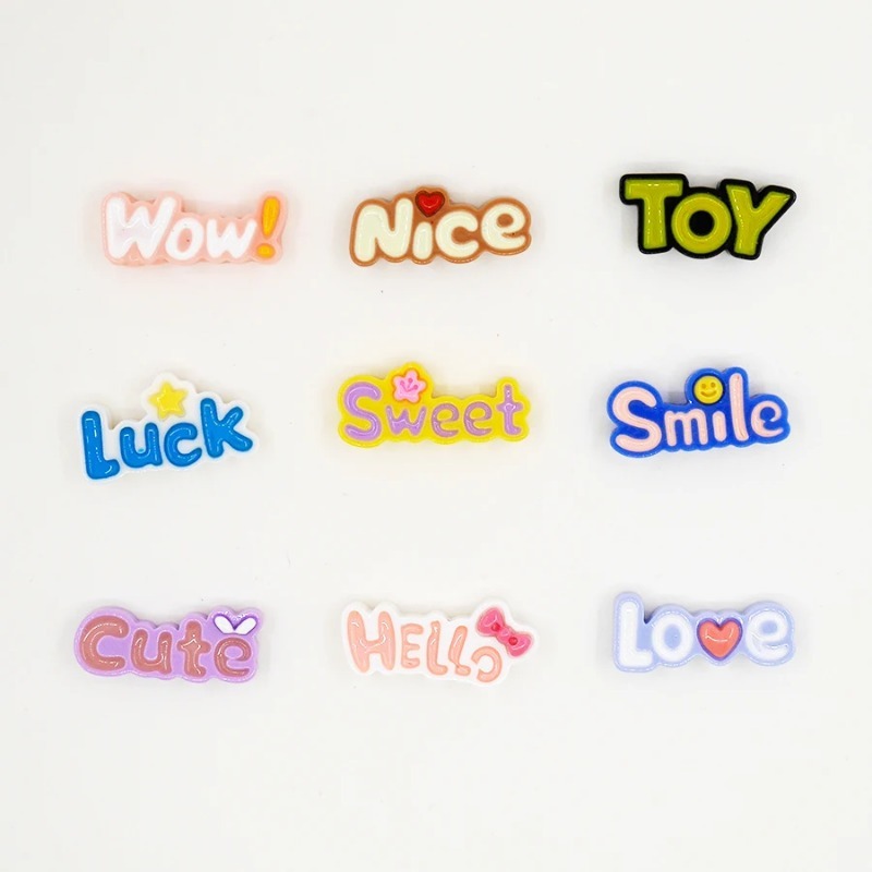 10Pcs Cute Flat Back Wow Luck  - Resin Art Alphabet ulasan dan harga