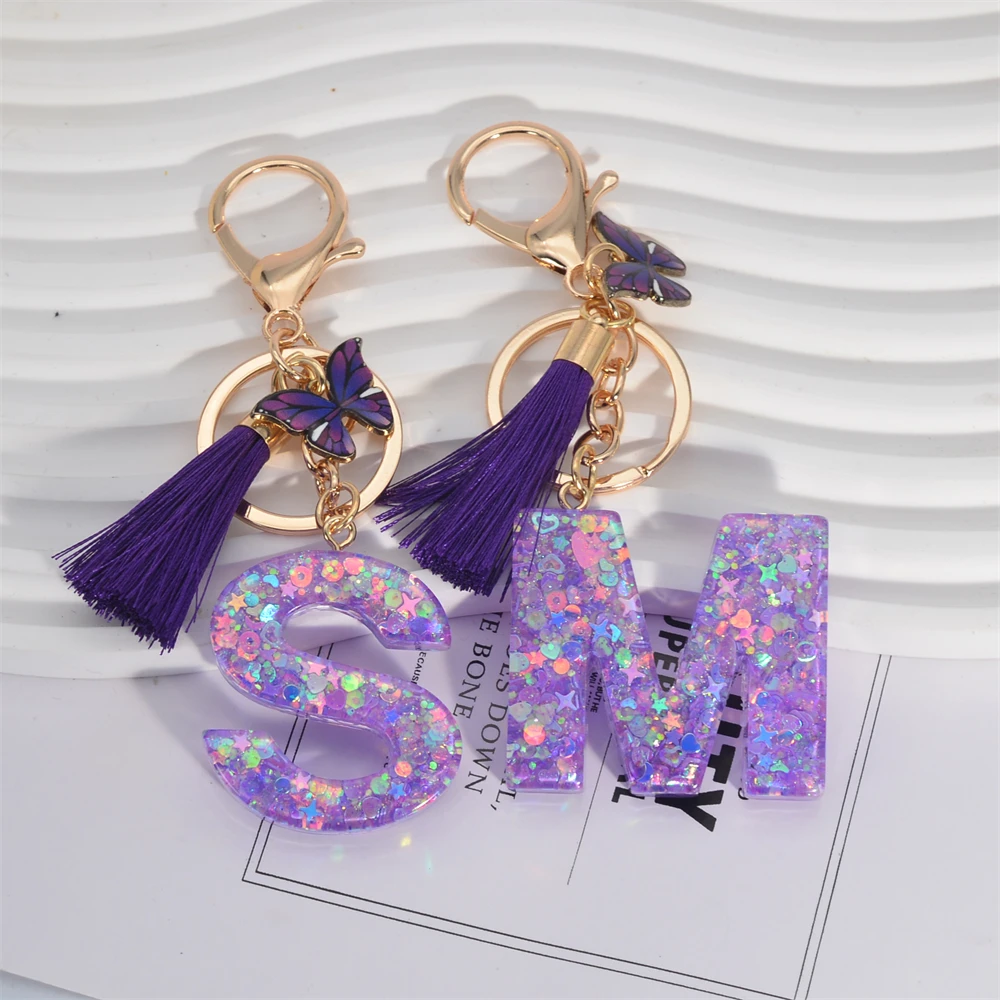 A-Z Shiny Sequin Letter Keycha - Resin Art Alphabet ulasan dan harga