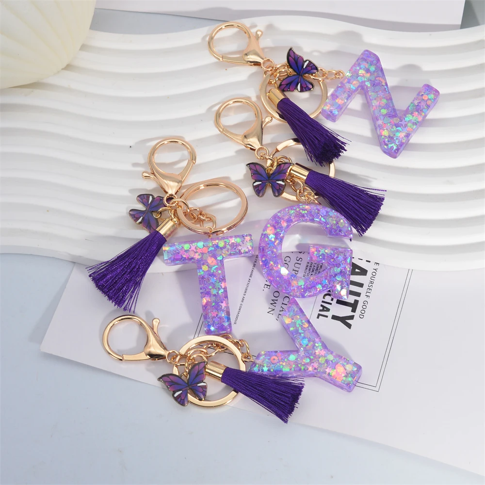 A-Z Shiny Sequin Letter Keycha - Resin Art Alphabet ulasan dan harga