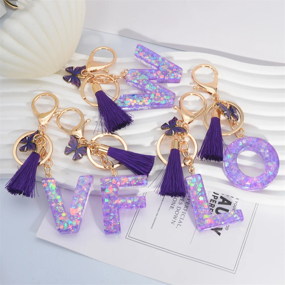 A-Z Shiny Sequin Letter Keycha - Resin Art Alphabet ulasan dan harga